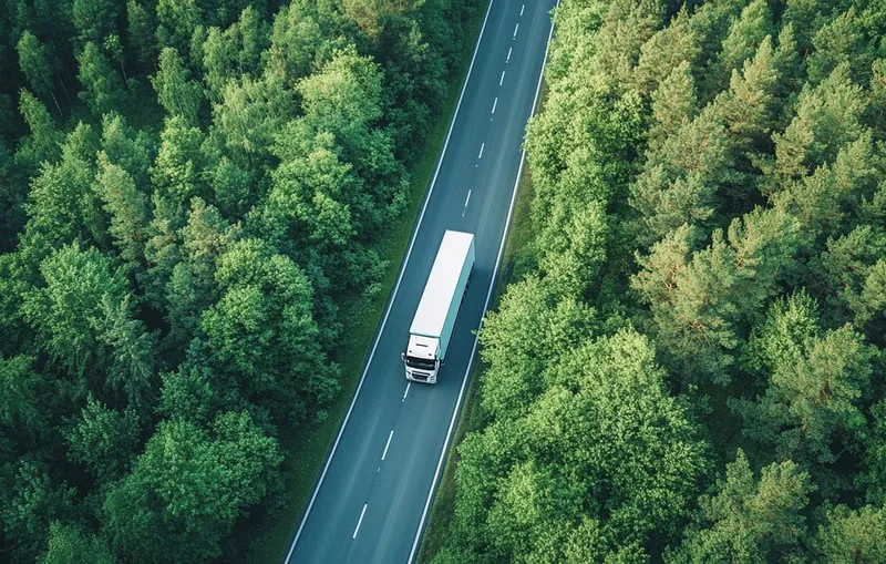 Lorry driving through the forest