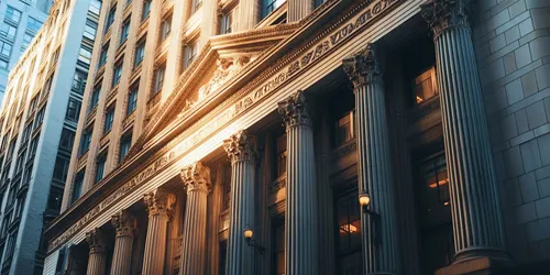 A large bank with pillars in front